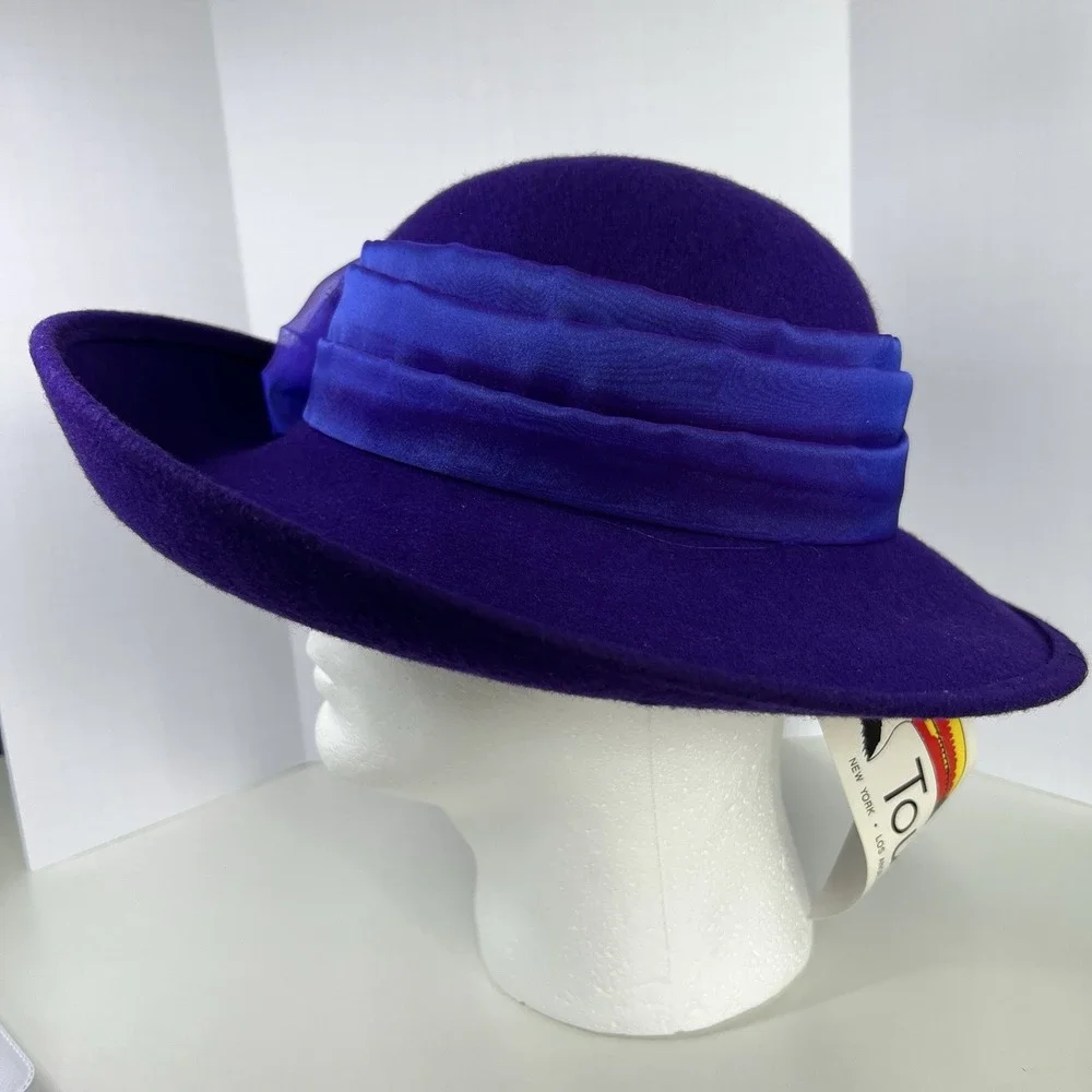 Vintage Toucan Hat Purple 100% Wool Church Made In USA Kentucky Derby NOS